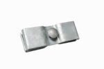 A close-up, top-down view of a heavy-duty galvanized steel security clamp, showcasing its smooth carriage bolt head and dual-channel design.